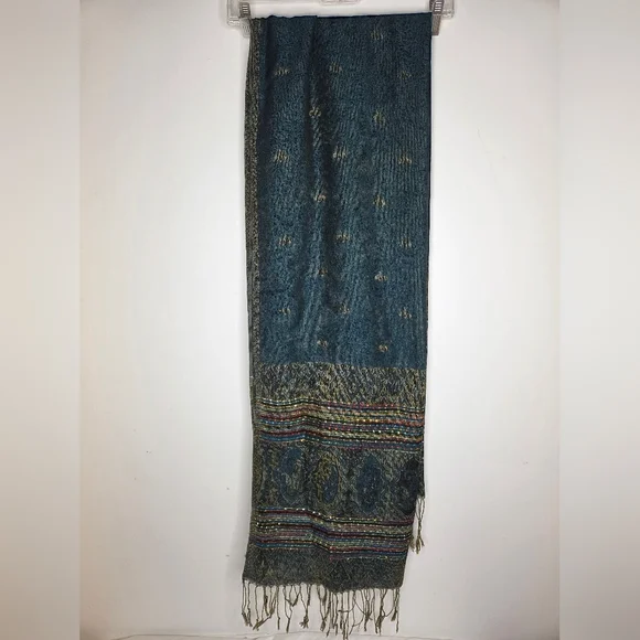 Pashmina Luxury Greenand Multicolor Patterned Scarf